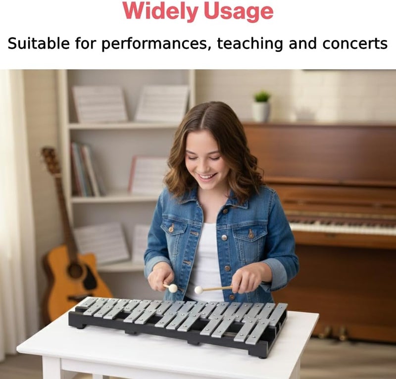 Japard Foldable Glockenspiel Xylophone 30 Note, with Wood Base and 30 Metal Keys, 4 Mallets, Carrying Bag, Professional Glockenspiel Percussion Instrument for Adults and Students - Image 5